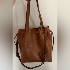 Madewell Brown leather Bucket Transport Tote with crossbody strap